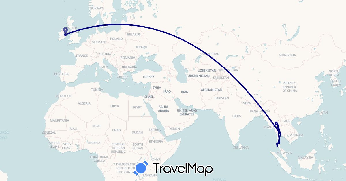 TravelMap itinerary: driving in Ireland, Thailand (Asia, Europe)